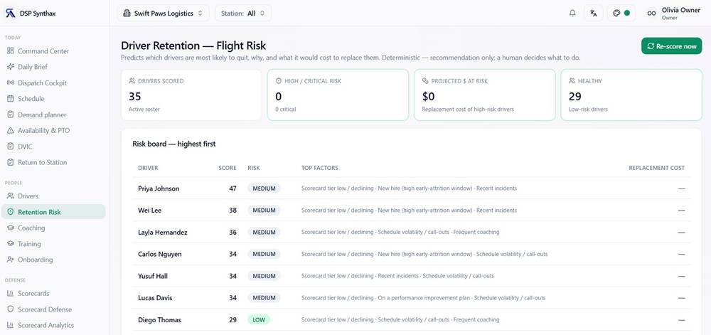 Retention & Flight Risk screen in DSP Synthax